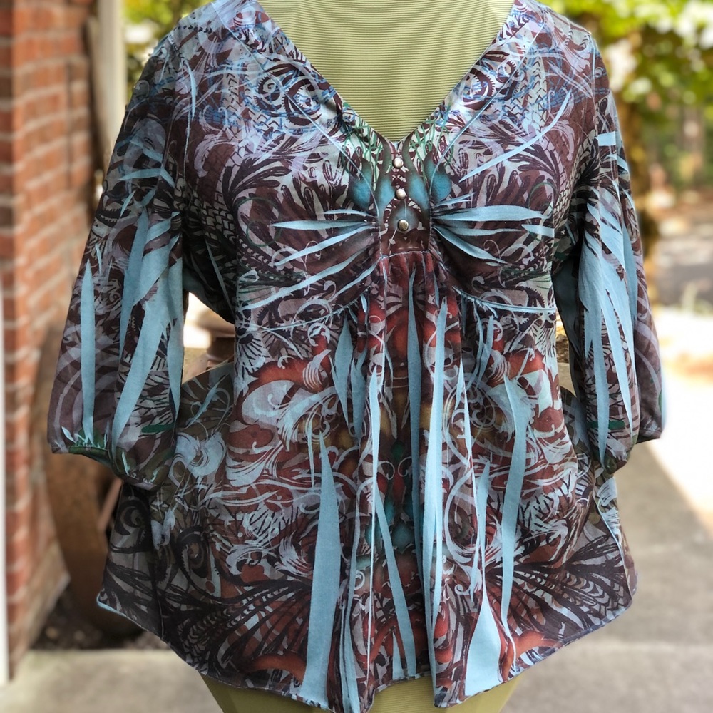 Women’s APT. 9 Teal, Brown, Bronze V-Neck Shirt 2XL EUC
